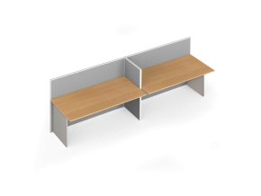 Kancelářský stůl PRIMO s paravanem, 2 místa, nástěnka, šedá/buk