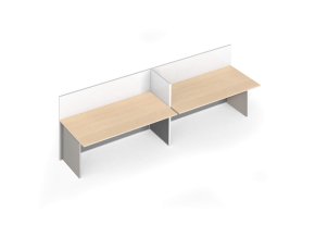 Kancelářský stůl PRIMO s paravanem, 2 místa, magnetická tabule, šedá/bříza