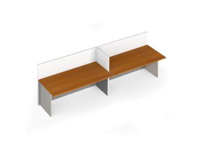 Kancelářský stůl PRIMO s paravanem, 2 místa, magnetická tabule, šedá/třešeň