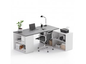 Kancelářský psací stůl s úložným prostorem BLOCK B01, bílá/grafit