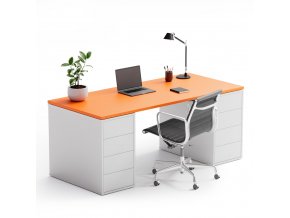 Kancelářský psací stůl s úložným prostorem BLOCK B03, bílá/oranžová