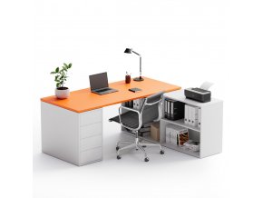 Kancelářský psací stůl s úložným prostorem BLOCK B04, bílá/oranžová