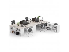 Kancelářský psací stůl s úložným prostorem BLOCK B05, bílá/dub přírodní