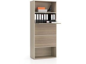 Vysoký kancelářský policový regál LAYERS, 3 boxy, 800 x 400 x 1905 mm, dub přírodní / dub mořený