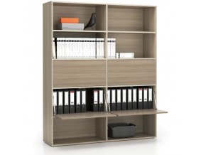 Široký kancelářský policový regál LAYERS, 4 boxy, 1582 x 400 x 1905, dub přírodní / dub mořený
