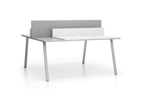 Kancelářský psací stůl DOUBLE LAYERS, posuvná vrchní deska, s přepážkami, bílá / šedá