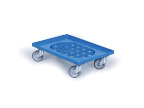 plastovy vozik s mrizkou na prepravky 600x400 mm 250 kg gumova kola modra 105743