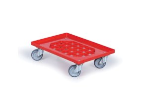 plastovy vozik s mrizkou na prepravky 600x400 mm 250 kg gumova kola cervena 105750