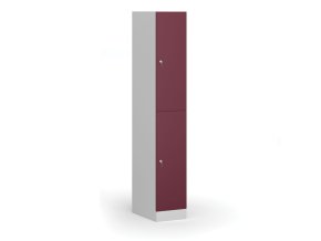 Šatní skříňka s úložnými boxy, 2 boxy, 1850 x 300 x 500 mm, cylindrický zámek, červené dveře