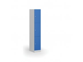 Šatní skříňka s úložnými boxy, 3 boxy, 1850 x 300 x 500 mm, cylindrický zámek, modré dveře