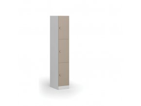 Šatní skříňka s úložnými boxy, 3 boxy, 1850 x 300 x 500 mm, otočný zámek, béžové dveře