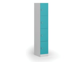 Šatní skříňka s úložnými boxy, 4 boxy, 1850 x 300 x 500 mm, otočný zámek, zelené dveře