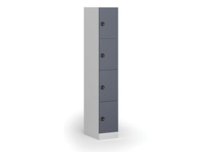 Šatní skříňka s úložnými boxy, 4 boxy, 1850 x 300 x 500 mm, kódový zámek, tmavě šedé dveře