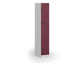 Šatní skříňka s úložnými boxy, 4 boxy, 1850 x 300 x 500 mm, kódový zámek, červené dveře