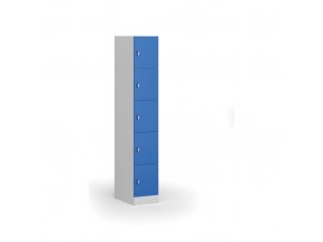 Šatní skříňka s úložnými boxy, 5 boxů, 1850 x 300 x 500 mm, otočný zámek, modré dveře