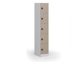 Šatní skříňka s úložnými boxy, 5 boxů, 1850 x 300 x 500 mm, kódový zámek, béžové dveře