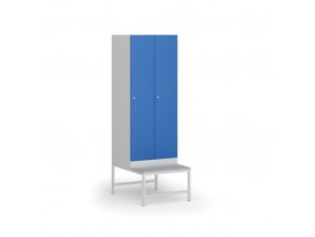 Šatní skříňka s lavičkou, 2 oddíly, 1875 x 600 x 500/800 mm, cylindrický zámek, modré dveře