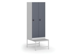 Šatní skříňka s lavičkou, 2 oddíly, 1875 x 600 x 500/800 mm, RFID zámek, tmavě šedé dveře