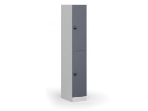 Šatní skříňka s úložnými boxy, 2 boxy, 1850 x 300 x 500 mm, RFID zámek, tmavě šedé dveře