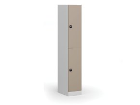 Šatní skříňka s úložnými boxy, 2 boxy, 1850 x 300 x 500 mm, RFID zámek, béžové dveře