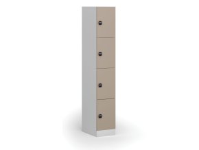 Šatní skříňka s úložnými boxy, 4 boxy, 1850 x 300 x 500 mm, RFID zámek, béžové dveře