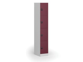 Šatní skříňka s úložnými boxy, 4 boxy, 1850 x 300 x 500 mm, RFID zámek, červené dveře