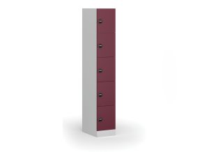 Šatní skříňka s úložnými boxy, 5 boxů, 1850 x 300 x 500 mm, RFID zámek, červené dveře
