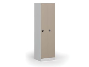 Zúžená kovová šatní skříňka, 2 oddíly, 1850 x 500 x 500 mm, RFID zámek, béžové dveře