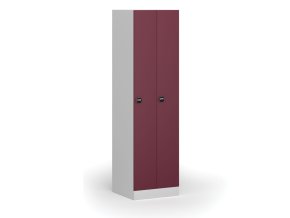 Zúžená kovová šatní skříňka, 2 oddíly, 1850 x 500 x 500 mm, RFID zámek, červené dveře