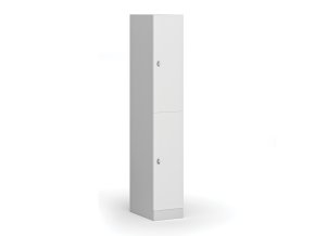 Šatní skříňka s úložnými boxy, 2 boxy, 1850 x 300 x 500 mm, otočný zámek, laminované dveře, bílá