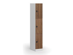 Šatní skříňka s úložnými boxy, 3 boxy, 1850 x 300 x 500 mm, kódový zámek, laminované dveře, ořech