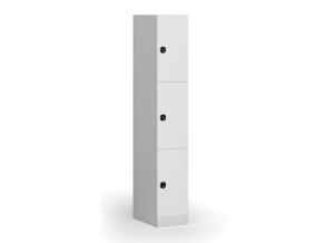 Šatní skříňka s úložnými boxy, 3 boxy, 1850 x 300 x 500 mm, kódový zámek, laminované dveře, bílá