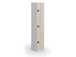 Šatní skříňka s úložnými boxy, 3 boxy, 1850 x 300 x 500 mm, RFID zámek, laminované dveře, dub přírodní