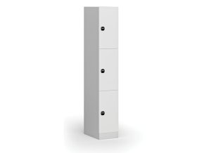Šatní skříňka s úložnými boxy, 3 boxy, 1850 x 300 x 500 mm, RFID zámek, laminované dveře, bílá