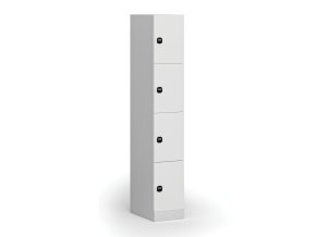 Šatní skříňka s úložnými boxy, 4 boxy, 1850 x 300 x 500 mm, RFID zámek, laminované dveře, bílá