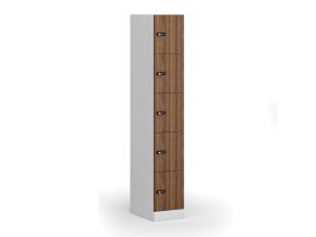 satni skrinka s1 s uloznymi boxy 5 boxu 1850 x 300 x 500 mm demont mechanicky kodovy zamek laminovane dvere orech 111018