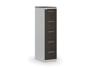 Kovová zásuvková kartotéka PRIMO s dřevěnými čely A4, 5 zásuvek, šedá/wenge