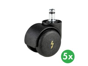 Antistatická kolečka pro kancelářské židle, 50 mm, pro měkké podlahy, sada 5 ks