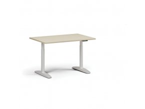 Výškově nastavitelný stůl OBOL, elektrický, 675-1325 mm, deska 1200x800 mm, bílá zaoblená podnož, bříza