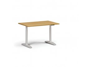 Výškově nastavitelný stůl OBOL, elektrický, 675-1325 mm, deska 1200x800 mm, bílá zaoblená podnož, buk