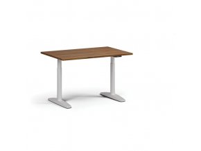 Výškově nastavitelný stůl OBOL, elektrický, 675-1325 mm, deska 1200x800 mm, bílá zaoblená podnož, ořech
