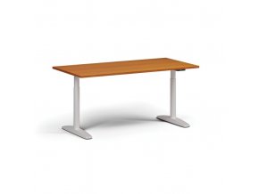Výškově nastavitelný stůl OBOL, elektrický, 675-1325 mm, deska 1600x800 mm, bílá zaoblená podnož, třešeň