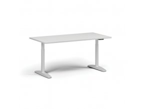 Výškově nastavitelný stůl OBOL, elektrický, 675-1325 mm, deska 1600x800 mm, bílá zaoblená podnož, bílá