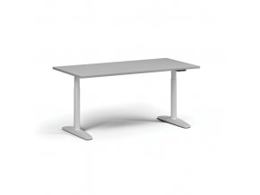 Výškově nastavitelný stůl OBOL, elektrický, 675-1325 mm, deska 1600x800 mm, bílá zaoblená podnož, šedá