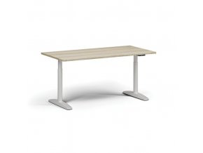 Výškově nastavitelný stůl OBOL, elektrický, 675-1325 mm, deska 1600x800 mm, bílá zaoblená podnož, dub přírodní