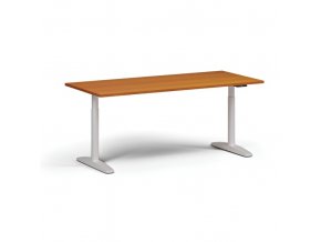 Výškově nastavitelný stůl OBOL, elektrický, 675-1325 mm, deska 1800x800 mm, bílá zaoblená podnož, třešeň