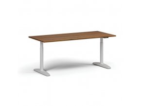 Výškově nastavitelný stůl OBOL, elektrický, 675-1325 mm, deska 1800x800 mm, bílá zaoblená podnož, ořech