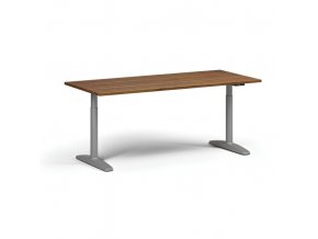 Výškově nastavitelný stůl OBOL, elektrický, 675-1325 mm, deska 1800x800 mm, šedá zaoblená podnož, ořech