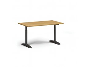 Výškově nastavitelný stůl OBOL, elektrický, 675-1325 mm, deska 1400x800 mm, černá zaoblená podnož, buk