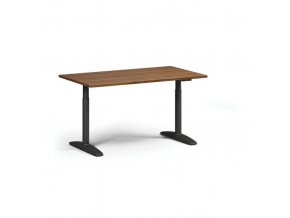 Výškově nastavitelný stůl OBOL, elektrický, 675-1325 mm, deska 1400x800 mm, černá zaoblená podnož, ořech